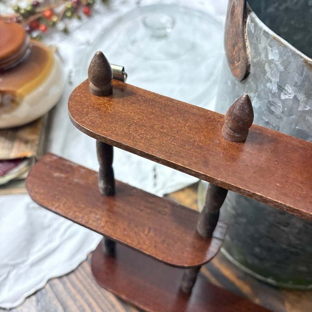 Vintage Wooden Tiered Shelf Stand Display Rack 3-Tier Brown Wood - Picture 2 of 4